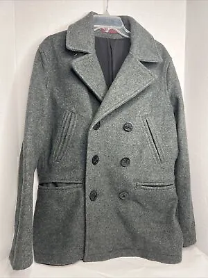 OLD NAVY Gray Men S Wool Blend Coat Jacket Pea Anchor Buttons Double Breasted • $29.95