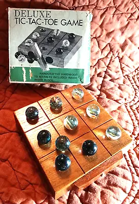 Vintage Deluxe Wooden Travel Tic Tac Toe - Game Complete In Box - 10 Marbles EUC • $9.99