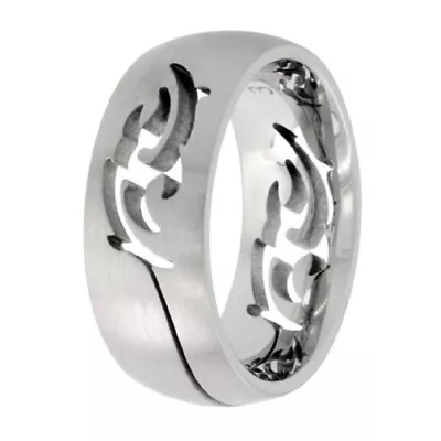 9mm Stainless Steel Tribal Design Cut-Out Wedding Band Ring Matte Finish • $9.99