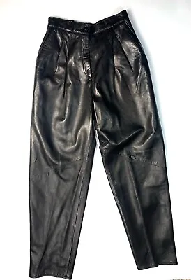 Vakko Black Leather High Waisted Pants Trousers Saks Fifth Ave NEW Sz 8 • $290