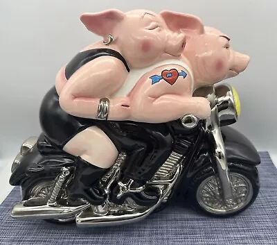 1999 Clay Art Biker Hogs Ceramic Cookie Jar Hand Painted Motorcycle • $39.99