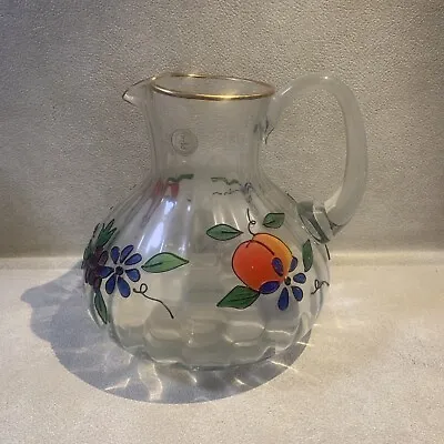 Crystal Clear Pitcher Handcrafted Venetian Fruit W/ 22K Gold Trim 90 Oz Romania • $34.99