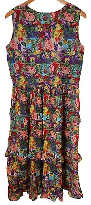 VTG Adrian Jordan Sleeveless Floral Tiered Ruffle Maxi Cottagecore Dress 14/16 • $14.99