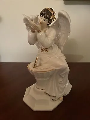 O'WELL Porcelain Angel Figurine Sitting On A Sundial Holding A White Dove • $18.50
