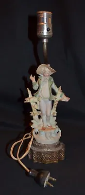 Antique Vintage Bisque Porcelain Table Lamp With Figure Of Boy/Man 13.5  Tall • $59.95
