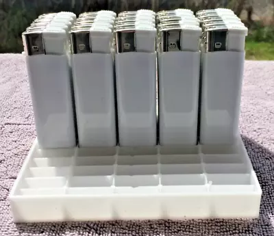 White Wt Silver Cap Electronic Disposable Lighters Adjustable Flame (25) Display • $10