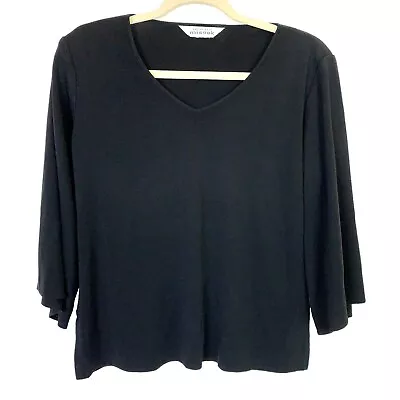 Exclusively Misook Black 3/4 Sleeve Knit Top V-Neck Womens Large Wide Sleeve EUC • $25.47