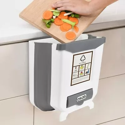 Hanging Garbage Can Cabinet Folding Trash Bin Wall Mounted Kitchen Waste Basket • £8