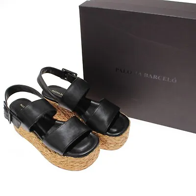 $254.99 • Buy Paloma Barcelo NWB Charo Napa Silk Wedge Sandals Size 36 US 6 In Black/Tan