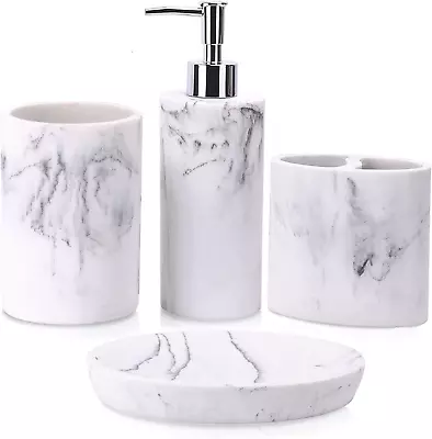 Bathroom Accessories Set Complete 4 Piece Marble Pattern Bathroom Sets Accessor • $97.68