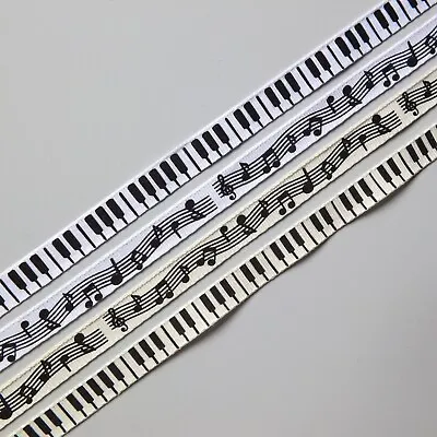 Musical Grosgrain Ribbon 10mm Wide Piano Keys Music Notes White / Cream • £24.75