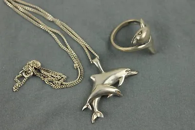 Kabana Sterling Dolphin Pendant Necklace  & Dolphin Ring • $49