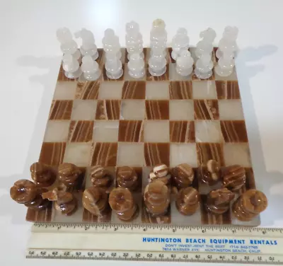 Marble Stone Chess Board Set - Brown/White  7.75  X 7.75  Complete • $20