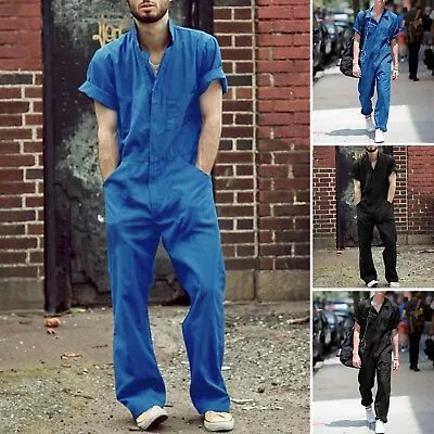 Men Fashion Zipper Short Sleeve Jumpsuit Romper Workwear Overalls Trousers Pants • $30.98