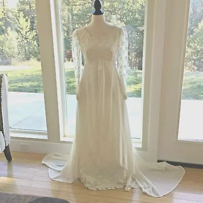 VTG Wedding Dress Small Boho Sheer White Lace Princess Romantic Long Sleeve BOHO • $199.99