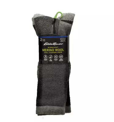 Eddie Bauer Midweight Merino Wool Cushion Crew Socks 2 Pair Pack One Size New! • $16.99