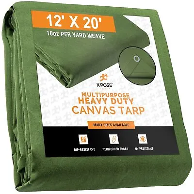 Canvas Tarp - 12' X 20' Army Green Duck Heavy Duty With Brass Grommets • $219.99