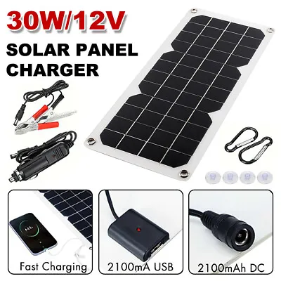 30W Solar Panel 12 Volt Trickle Battery Charger For Car Van Caravan Boat Kit UK • £18.39