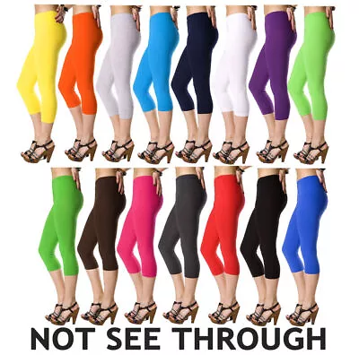 Women Ladies Cropped 3/4 Capri Length Leggings Summer Plus Size UK 8-26 • £4.99