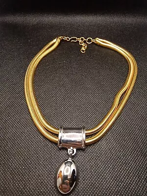 Vintage Gold Tone Signed Monet Choker With Silver Tone Pendant With 2  Extender  • $35