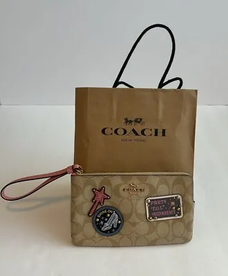 Disney X Coach Large Corner Zip Wristlet In Signature Canvas With Patches C3358 • $110