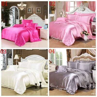 $39.99 • Buy Silk Satin Solid Quilt Doona Duvet Cover Set/Sheet Set Queen King Size Bed Linen