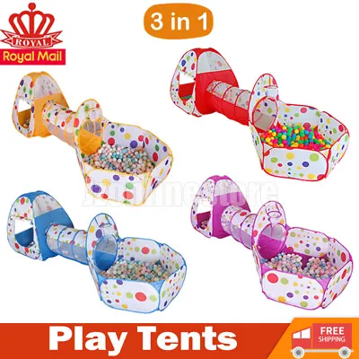 3 In 1 OCEAN KIDS BABY PLAY TENT POP UP PLAYHOUSE Portable BABY TUNNEL BALL PIT • £15.99