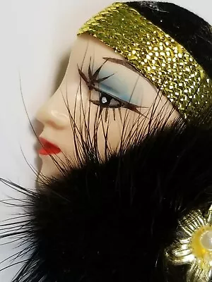 Vintage DECO Hand Painted Resin Figural Face Head W/ Hat Brooch Genuine Mink Fur • £19