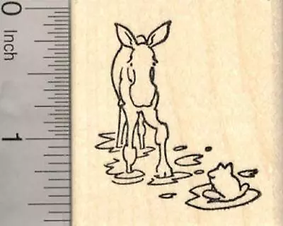 Moose Calf With Frog Rubber Stamp E20015 WM • $15