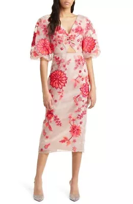 ASOS EDITION Embroidered Organza Midi Dress With Puff Sleeves Size 6 • $50
