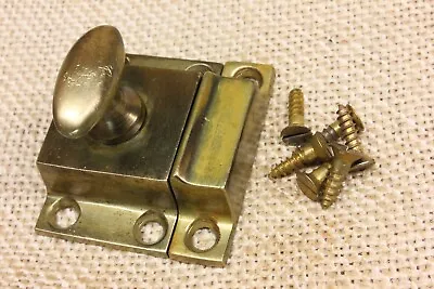 Old Cabinet Latch Cupboard Catch Smooth Solid Brass Oval Knob Vintage Patina • $47.41