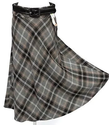 M&S Tweed Skirt Tartan Blanket Check Grey Black Maxi 12 Or 14 36  With Belt Ex • £25.49