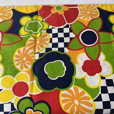 Vintage 2 Yards Mod Flower Power Hippy Ribbed  Medium Cotton Fabric 44 Width • $24