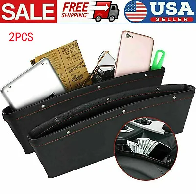 $7.99 • Buy 2PCS Car Seat Console Gap Filler Side Organizer PU Leather Catch Caddy Pocket