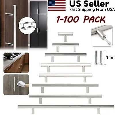 $9.38 • Buy 1-100x Brushed Nickel Kitchen Cabinet Pulls Stainless Steel Drawer T Bar Handles