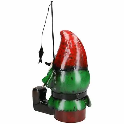 Hand Painted Metal Garden Gnome Fishing Gift Ornament  20x18x39.5cm • £29.70