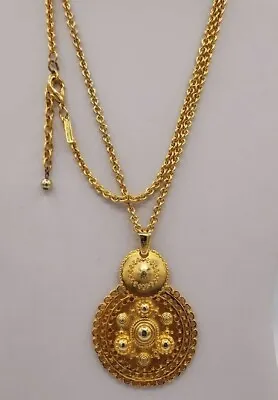 Vintage Etruscan Style Goldtone Pendant On 30 In Necklace N58 • $20.99