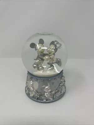 Disney Store Mickey And Minnie Mouse Silver Ice Skating  5  Snow Globe 2002 • $19.99