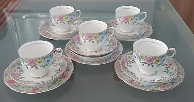 Salisbury Bone China Cup & Saucer Trios X5 Stanhope 2614 Floral Pattern Vintage  • £25