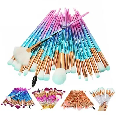 20 Pcs Diamond Make Up Brushes Unicorn Blusher Face Powder Eyeshadow Brushes UK • £3.59