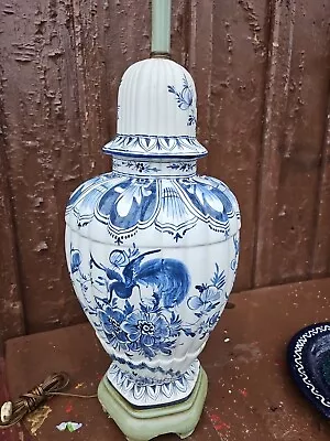 1950s XL 30 Delft BLUE & WHITE Ginger Jar Table Lamp BIRDS MUST SEE • $650