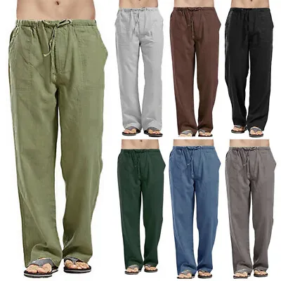 Men Loose Plants Casual Cotton Linen Baggy Harem Pants Sport Loose Trousers • $14.42