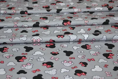 100% Cotton Grey Black Red Mickey Mouse Disney Fabric • £17.20