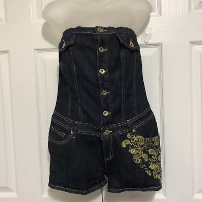 G Unit Jean Shorts Jumper Size 7 Blue Pocket Belt Loops Zipper Buttons Tube Top • $17.77