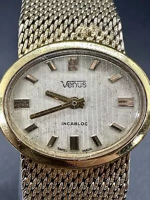 WORKING Vintage RARE LADIES WATCH VENUS 17 JEWELS GOLD PLATED 223203 SWISS I4 • $80