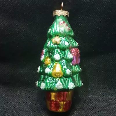 Hanging Holiday Decor Vtg Colorful Glitter Christmas Tree Blown Glass Ornament • $14.95