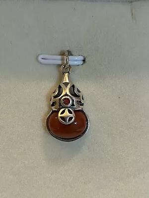 Lucky 925 Sterling Silver Natural Red Agate Hulu Gourd Pendant Necklace • $19.99