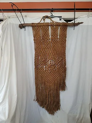 Macrame Mid Century Wall Hanging Woven/Braided Twine W/ Driftwood Vintage  • $76.67