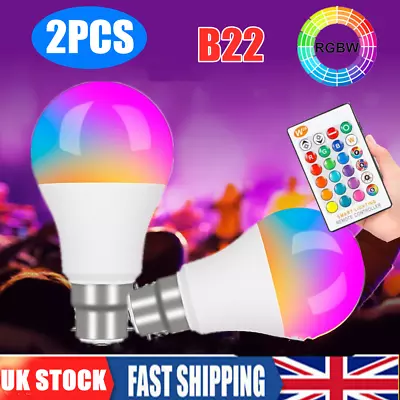 2X 10W RGB B22 Bulb LED Light 16Colour Changing With Remote Control Bayonet Lamp • £9.99