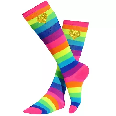 Bubblegum Divas Girls Rainbow Knee High Socks Gold Hearts Kids Long Stockings  • $14.95